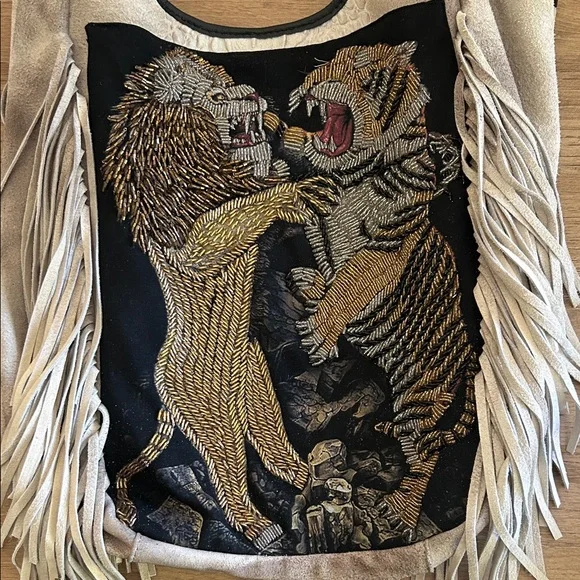 Free People x Anthropology Beaded Eye of the Tiger Suede Tote Bag - Picture 2 of 6